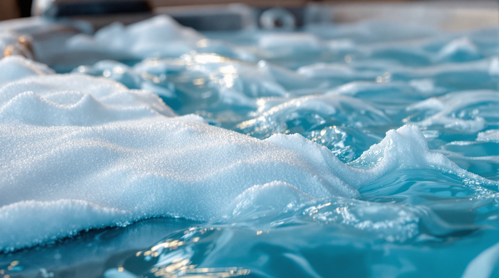 Foam gathering at the edge of a hot tub with the jets running